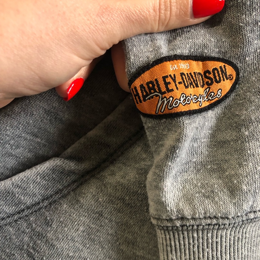 Harley-Davidson Heather Gray Full Zip Hoodie with Orange Trim Logo - Picture 3 of 6